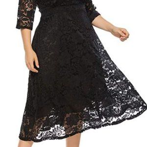 Eternatastic Womens Floral lace Plus Size Midi Dre